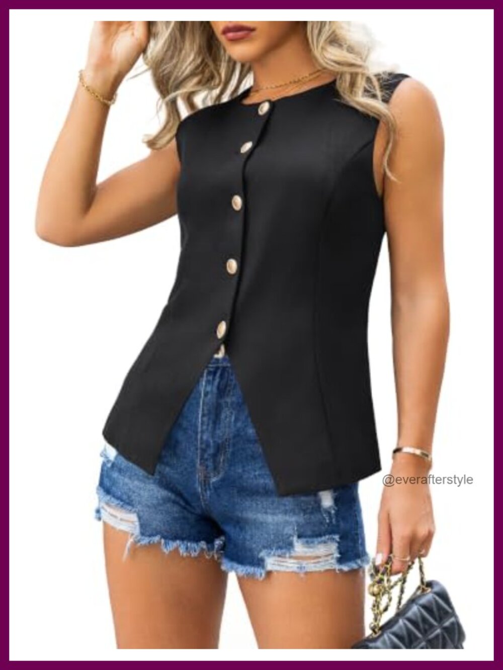 Sleeveless Business Casual Blazer Vest Scoop Neck Button Down